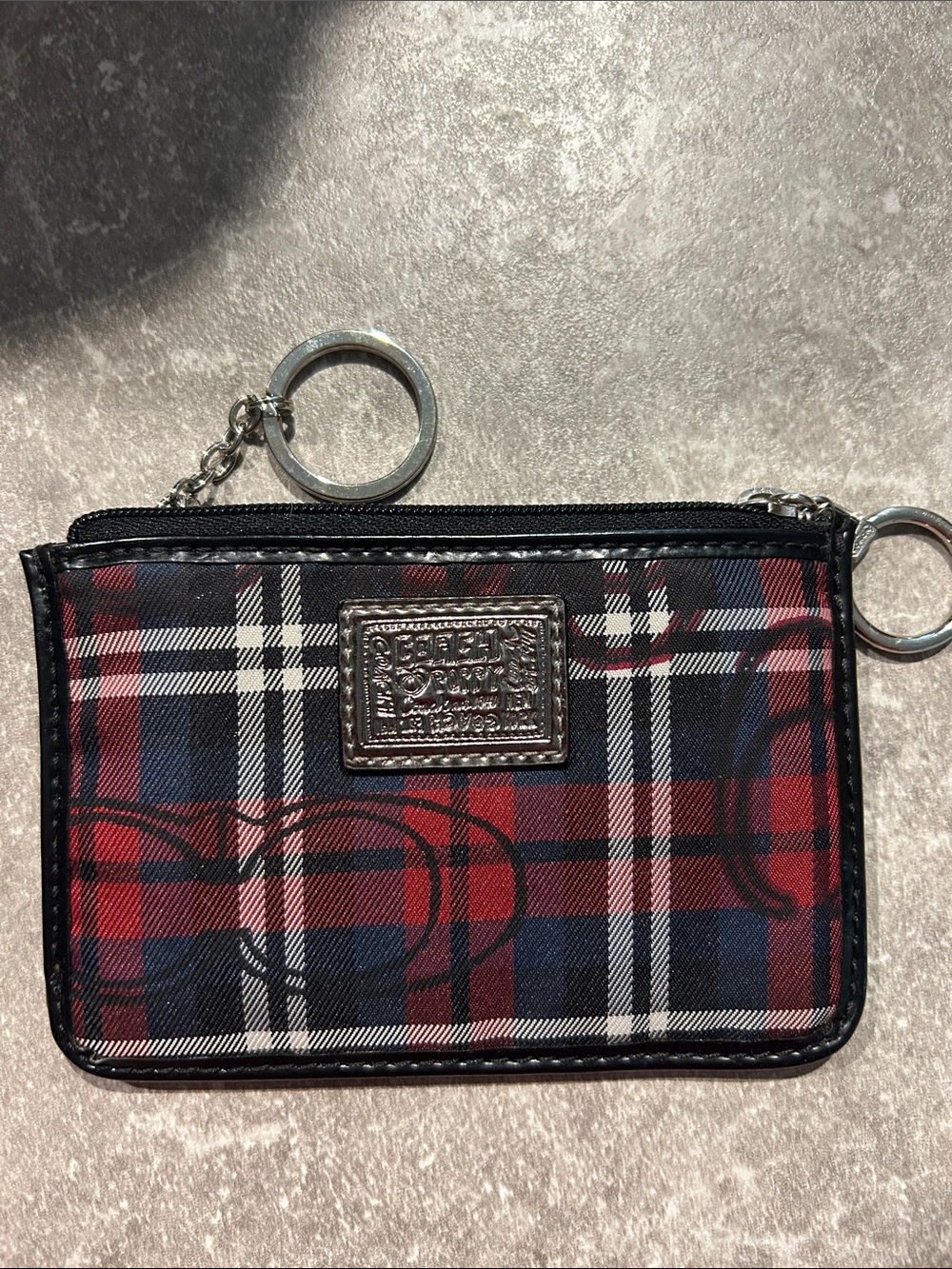 Coach Poppy Plaid Silver Keyring Zip Charm